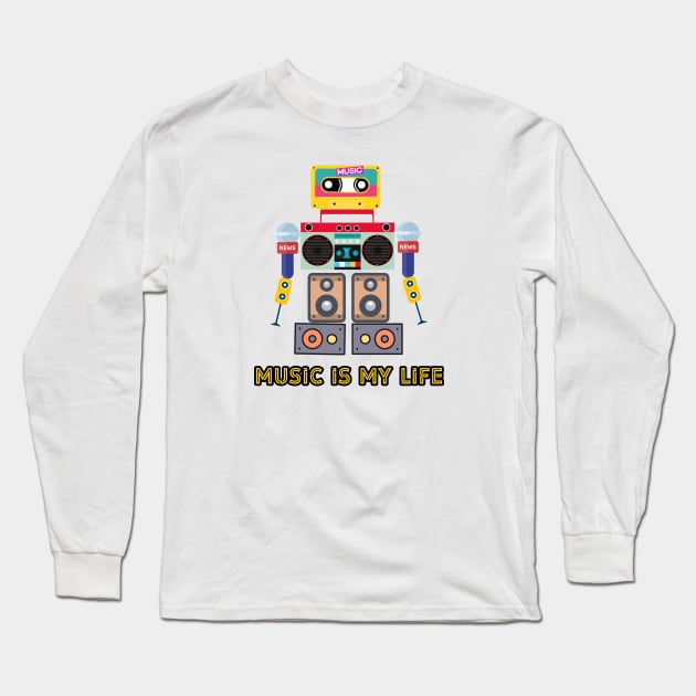 Music is my life,love music, robot Long Sleeve T-Shirt by zzzozzo